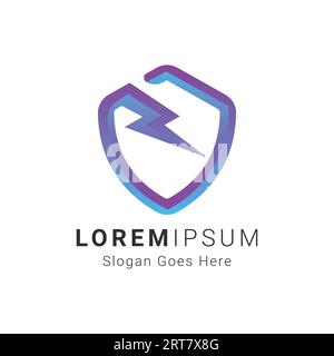 Thunder Bolt Logo Design Security Shield with Thunder Logotype Stock Vector