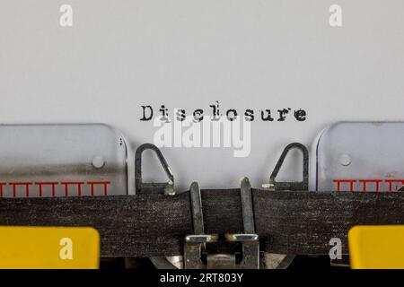 Disclosure - written on an old typewriter Stock Photo