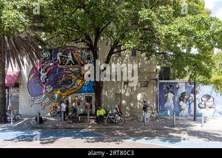 Miami, Florida - August 25th, 2023: Little Havana street art painting on wall of dance studio. Stock Photo