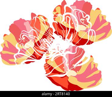 Red poppies flower heads with outline vector illustration Stock Vector