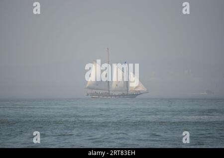 Sailing Ship in the fog Stock Photo