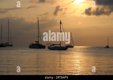 Sunset on a beach in Aruba Stock Photo