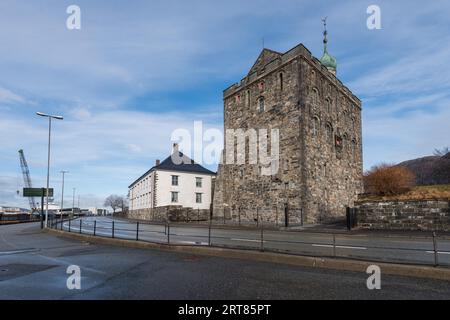 The Rosenkrantztarnet near the Bergenhus Fortress in the city of Bergen, Norway on a sunny day Stock Photo