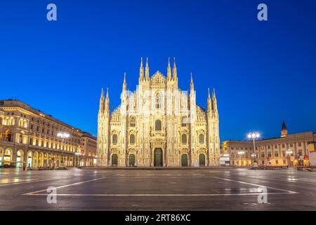 Milan Italy, night city skyline at Milano Duomo Cathedral Stock Photo