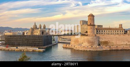 Marseille France, aerial view panorama city skyline at Vieux Port Stock Photo