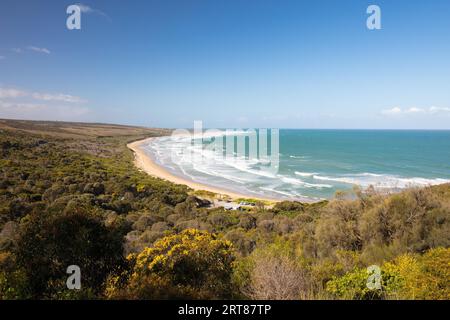 The famous Urquhart Bluff lookout on the Great Ocean Rd looking over Guvvos beach near Aireys Inlet in Victoria, Australia Stock Photo