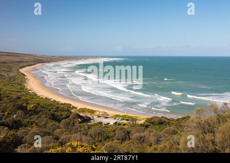 The famous Urquhart Bluff lookout on the Great Ocean Rd looking over Guvvos beach near Aireys Inlet in Victoria, Australia Stock Photo