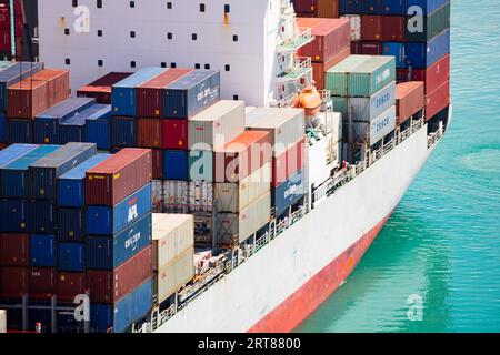 NAPIER, NEW ZEALAND -SEPTEMBER 30, 2017: Shipping containers lay ready the Port of Napier for export from New Zealand Stock Photo