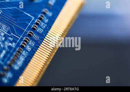 Printed circuit Board with chips and radio components electronics Stock Photo