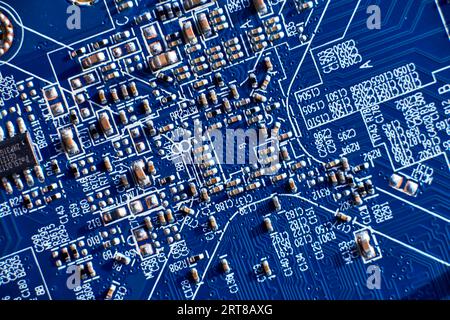 Printed circuit Board with chips and radio components electronics Stock Photo