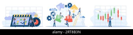 Time to business vector abstract management growth people with calendar and chronometer concept illustration. Schedule planning banner office deadline Stock Vector