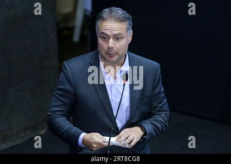 Recife, Brazil. 11th Sep, 2023. RECIFE, PE, 11/09/2023 - MINISTER RUI COSTA LAUNCHES NEW PAC - Minister of Transport, Renan Filho, during the launch of the New PAC (Growth Acceleration Program) in the State, this Monday (11), in the Faculty auditorium of Administration Sciences of Pernambucano (FCAP/UPE) in the central region of Recife (PE), o. Photo: Rafael Vieira/AGIF/Sipa USA Credit: Sipa USA/Alamy Live News Stock Photo