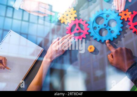 Team working metaphor at the basis of success. double exposure effects Stock Photo