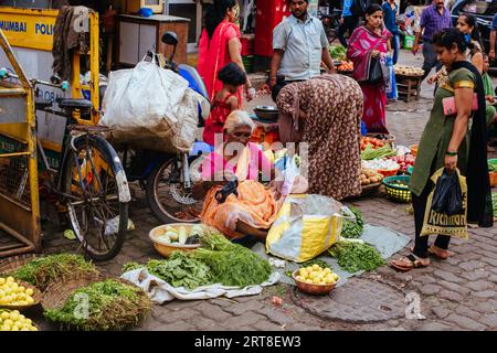 Mumbai, India, August 5 2017: Fresh fruit and vegetables at a market stall in Colaba Causeway Market in Mumbai, India Stock Photo