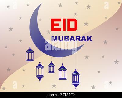 Eid Mubarak Islamic background with Mosque Crescent Moon and Lantern. Ramadan kareem festival celebration islamic banner. Ramadan Mubarak Religious Is Stock Vector