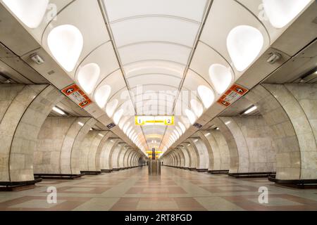 Prague, Czech Republic, March 20, 2017: Interior view of the Andel metro station Stock Photo