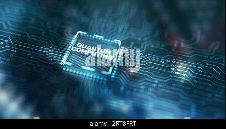 Quantum computing concept. The inscription on the processor icons. Stock Photo