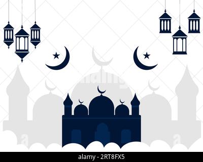 Islamic background with Mosque Crescent Moon and Lantern. Ramadan kareem festival celebration islamic banner. Ramadan Mubarak Religious Islamic Greeti Stock Vector