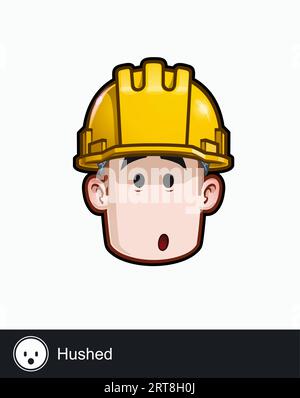 Icon of a construction worker face with Hushed emotional expression. All elements neatly on well described layers and groups. Stock Vector