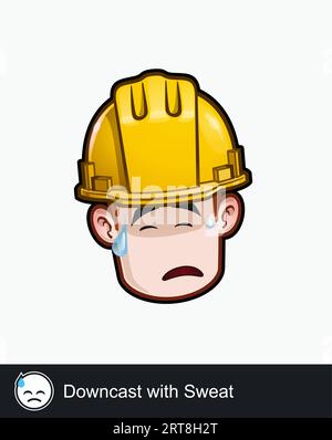 Icon of a construction worker face with Downcast with Sweat emotional expression. All elements neatly on well described layers and groups. Stock Vector
