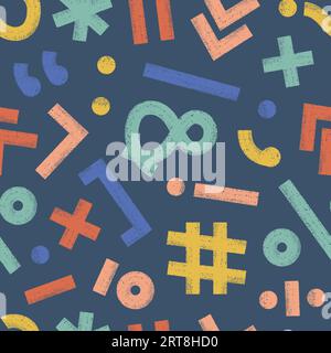 Ink bold chulk line punktuation, plus, symbol, cross sign. Grunge childish vector seamless pattern. Stock Vector