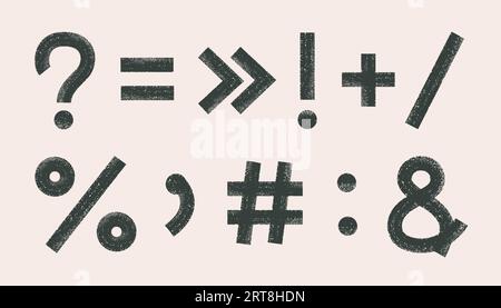 Ink bold brush line punktuation, plus, symbol, cross sign set. Grunge vector illustrations. Stock Vector
