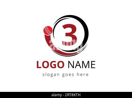 Letter 3 Cricket Logo Concept With Moving Cricket Ball Icon. For Cricket Club Symbol Vector Template Stock Vector