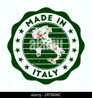 Made In Italy. Country round stamp. Seal of Italy with border shape. Vintage badge with circular text and stars. Vector illustration. Stock Vector