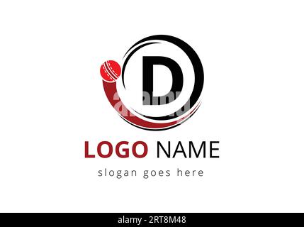 Letter D Cricket Logo Concept With Moving Cricket Ball Icon. For Cricket Club Symbol Vector Template Stock Vector
