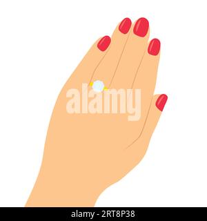 woman hand with diamond engagement ring - vector illustration Stock Vector
