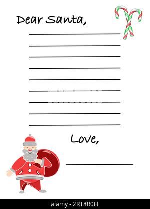 Dear Santa letter template with Santa Claus and candy canes vector illustration Stock Vector