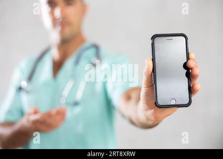 Doctor employs modern communication Stock Photo