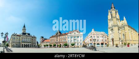 Freedom square panorama with city hall and Name of Mary church, Novi Sad, Vojvodina, Serbia Stock Photo