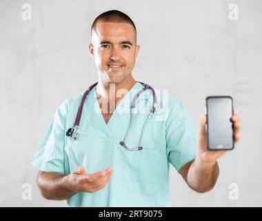 Doctor employs modern communication Stock Photo
