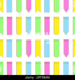 Endless pattern of colorful office paper note stickers of various shapes in trendy bright hues. Isolate. Vector abstract backdrop texture. EPS. Design for wrapping, wallpaper or poster, banner , card Stock Vector