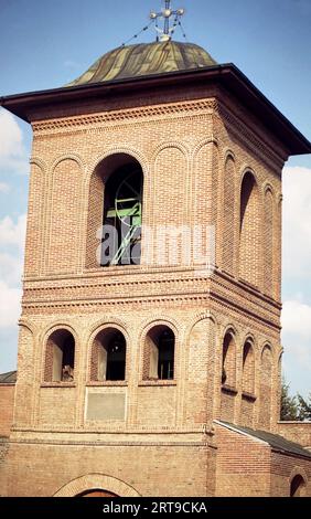 Bucharest, Romania, approx. 2000. The bell tower of the Romanian Orthodox Patriarchal Cathedral. Stock Photo