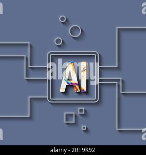 Artificial intelligence illustration, AI concept, computer network and data transformation Stock Photo
