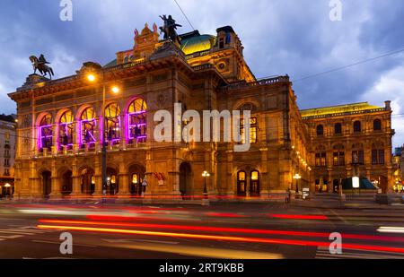 External view of Vienna State Opera in evening Stock Photo