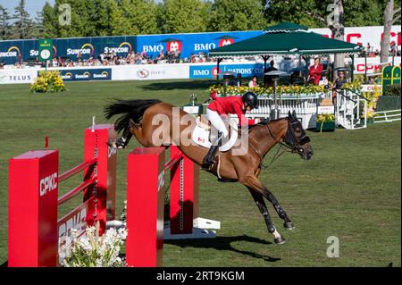 Calgary, Alberta, Canada, 10 September 2023. Tiffany Foster  (CAN) riding Figor, The Masters, Spruce Meadows - CPKC Grand Prix Stock Photo