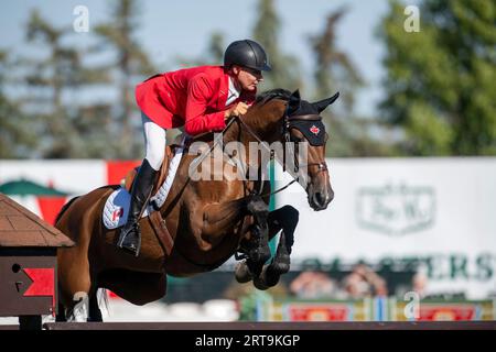 Calgary, Alberta, Canada, 10 September 2023. Mario Deslauriers  (CAN) riding Bardolina 2, The Masters, Spruce Meadows - CPKC Grand Prix Stock Photo