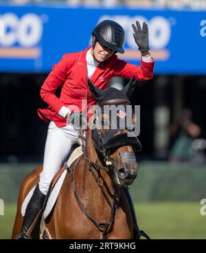 Calgary, Alberta, Canada, 10 September 2023. Tiffany Foster  (CAN) riding Figor, The Masters, Spruce Meadows - CPKC Grand Prix Stock Photo