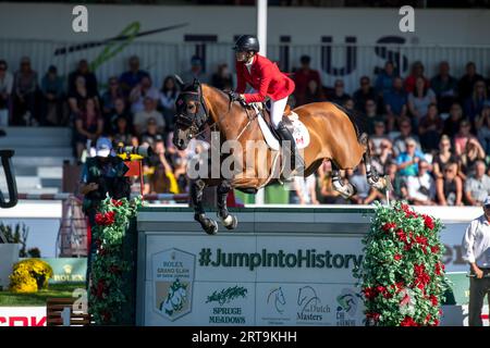 Calgary, Alberta, Canada, 10 September 2023. Tiffany Foster  (CAN) riding Figor, The Masters, Spruce Meadows - CPKC Grand Prix Stock Photo