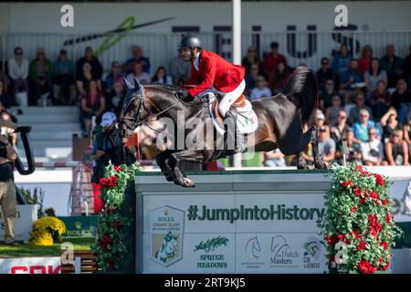 Calgary, Alberta, Canada, 10 September 2023. Andres Azcarraga  (MEX) riding Contendros 2, The Masters, Spruce Meadows - CPKC Grand Prix Stock Photo