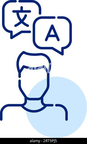Guy and language translation chat messages. Pixel perfect, editable stroke Stock Vector
