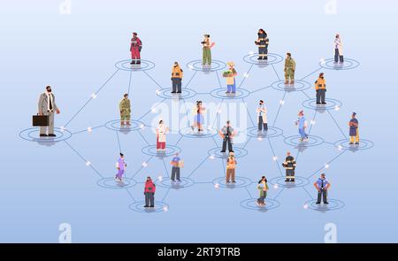 set different occupation people diverse workers of various professions and specialists standing together happy labor day celebration Stock Vector