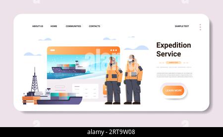 oilmen or gasmen standing together near facility station workers in uniform technician maintenance expedition service concept Stock Vector