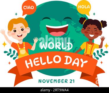 World Hello Day Vector Illustration on November 21 of Speech Bubbles with Different Languages from all over the Country in Flat Cartoon Background Stock Vector