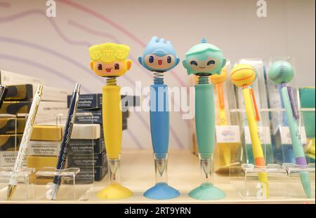 HUZHOU, CHINA - SEPTEMBER 12, 2023 - The mascot of the Hangzhou Asian Games is seen at an Asian Games franchised retail store in Wukang Street, Deqing Stock Photo