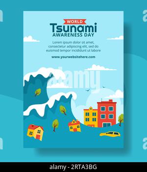 World Tsunami Awareness Day Vertical Poster Cartoon Hand Drawn Templates Background Illustration Stock Vector