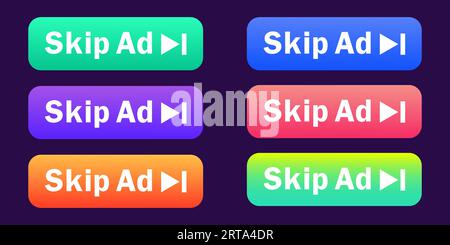 Skip Ad button. Video block icon for advertising. App template for interface. Vector Stock Vector